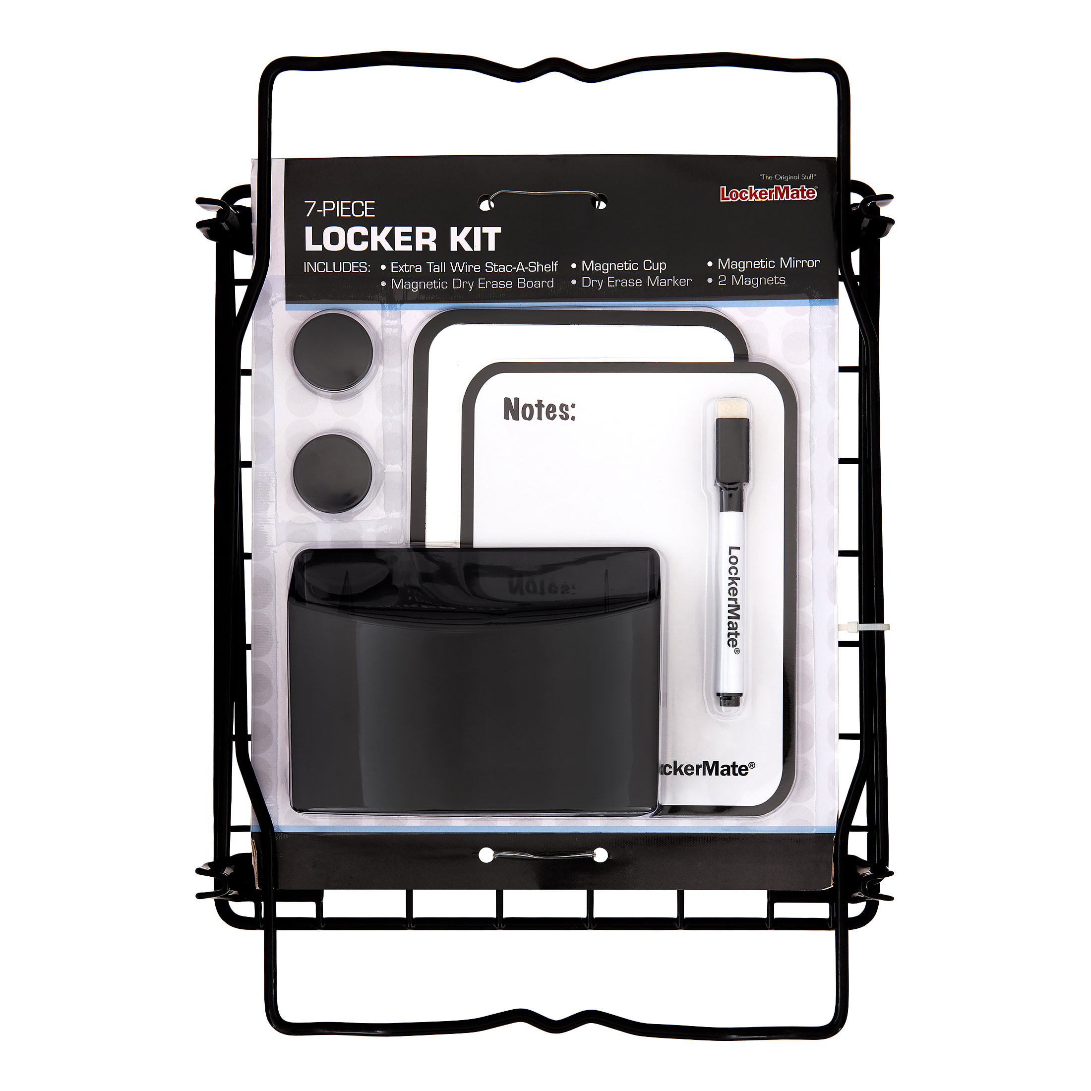 Lockermate 7 Piece Tall Wire Locker Kit with Magnets Black Dry Erase Marker School Supplies Storage Cup Mirror Dry Erase Board